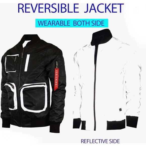 Reversible Black Gray Mens Zip Up Bomber Jacket